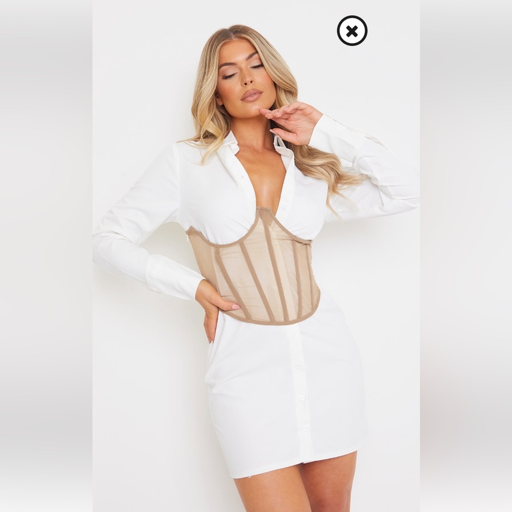 Pretty Little Thing Corset Long Sleeve Dress Shirt Dress